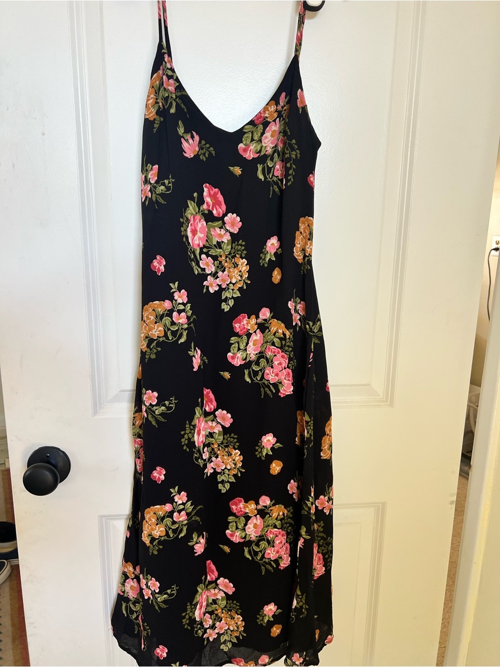 Reformation Black Floral Slip Dress with Pink and Orange Blooms